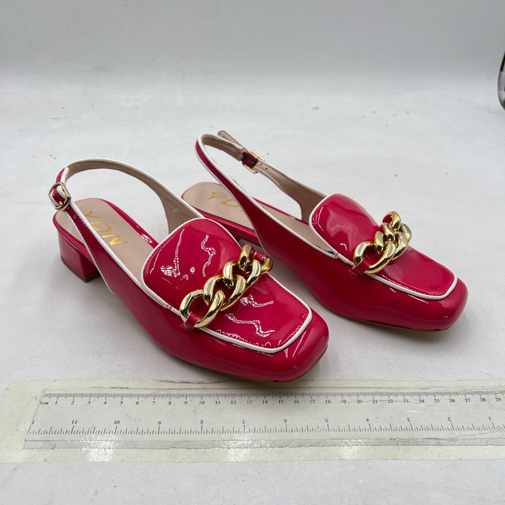 Ydn Chain Deep Pink Square Toe Block Low Heels Sl… - image 4